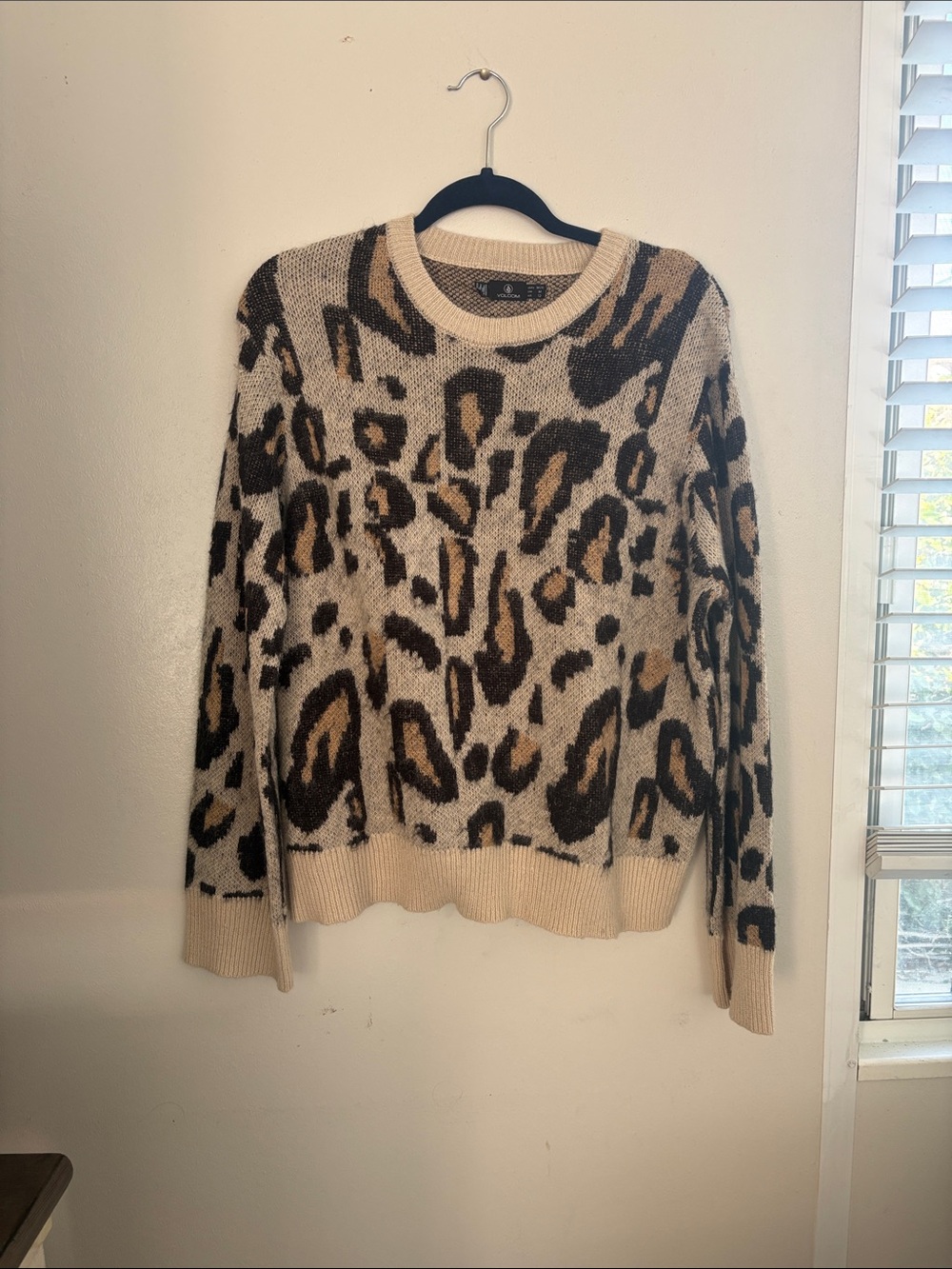 Volcom Beige and Brown Leopard-Print Crewneck Sweater